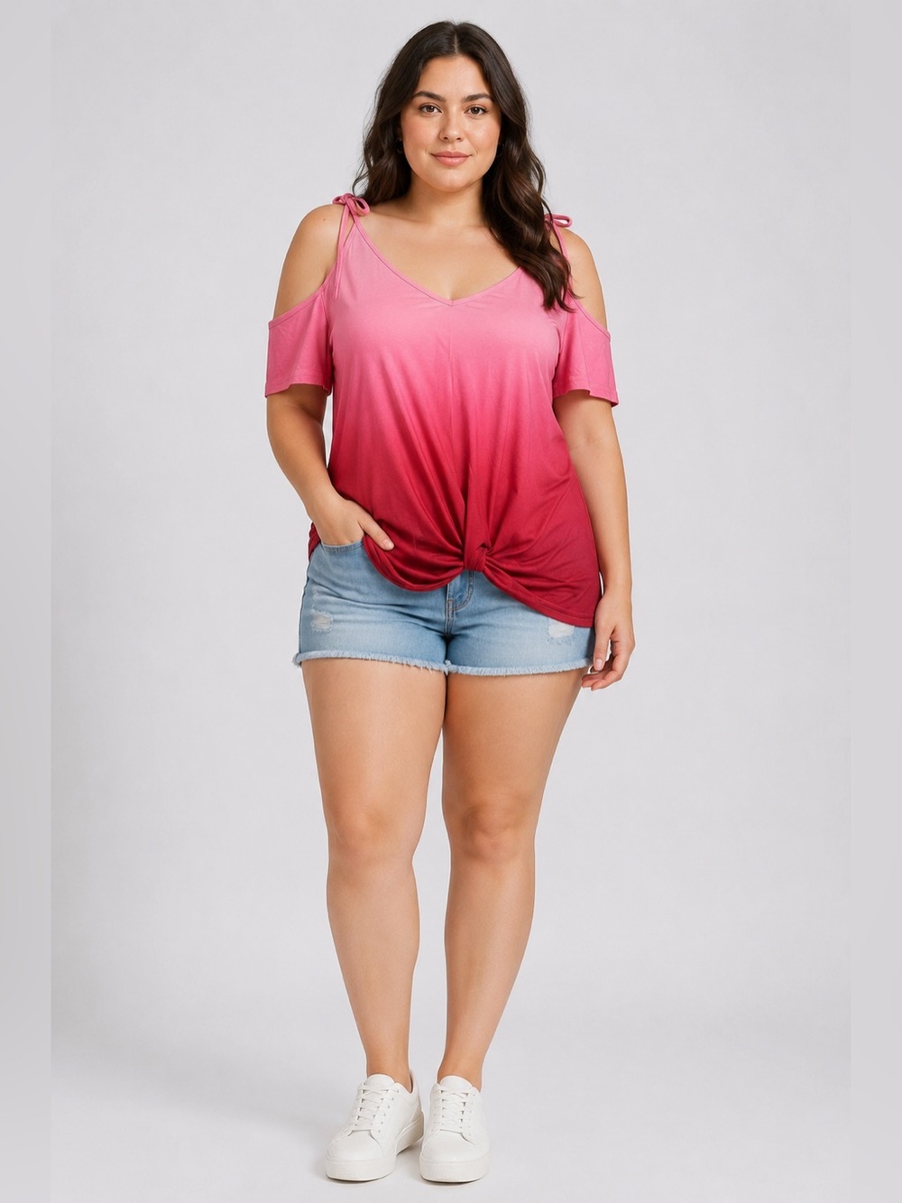 SHEIN Pink Ombre Cold Shoulder Tie Strap Top | Size XL